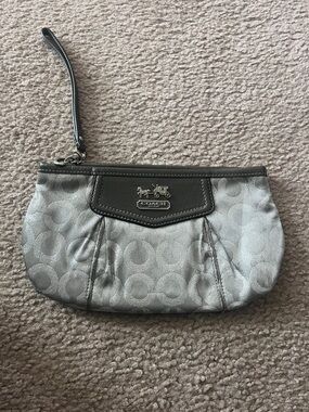 Coach Silver Signature Wristlet Clutch